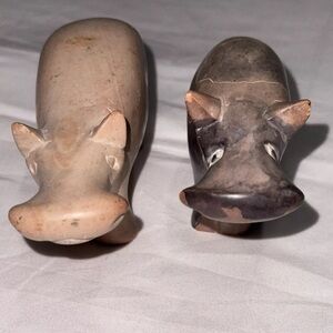 Hippo Figure Carved Stone Soapstone Hippopotamus Kenya African Decor Animal X2
